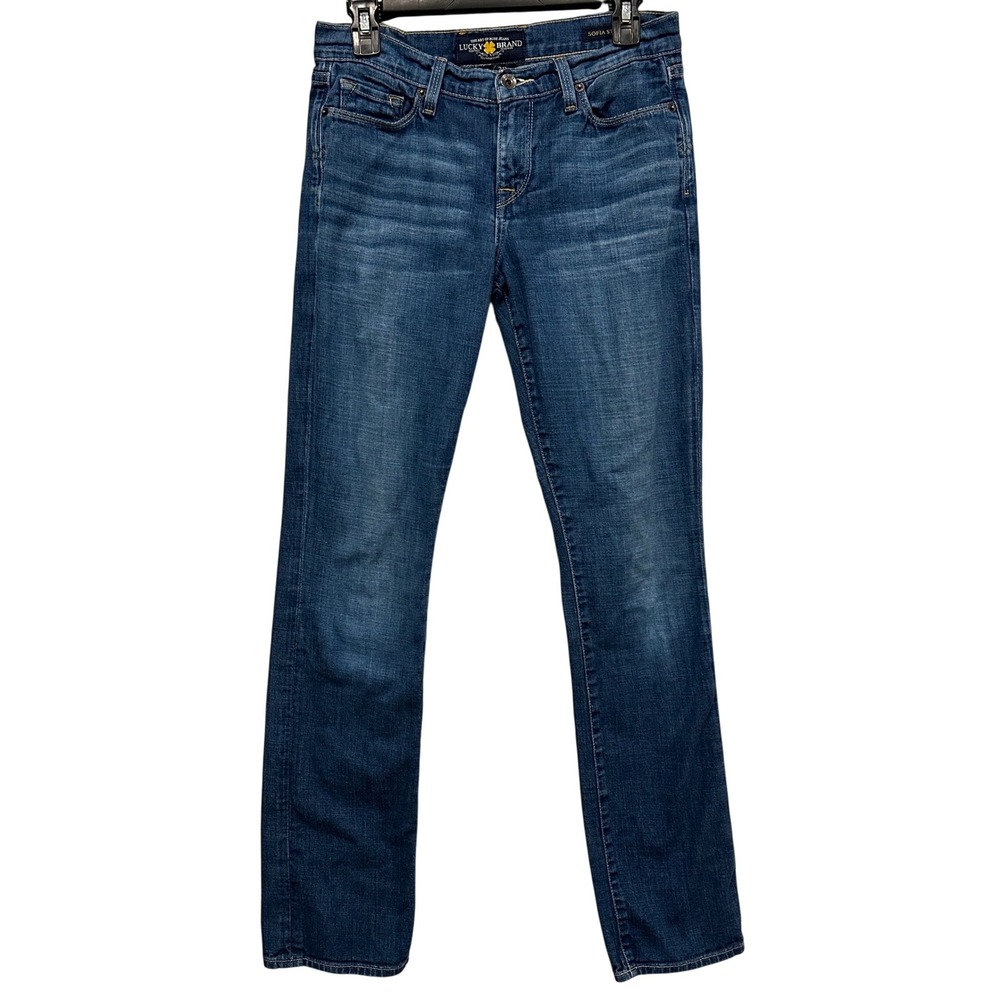 Lucky Brand Sofia Straight Leg Jeans Blue Medium Wash Embroidered Size 6 28